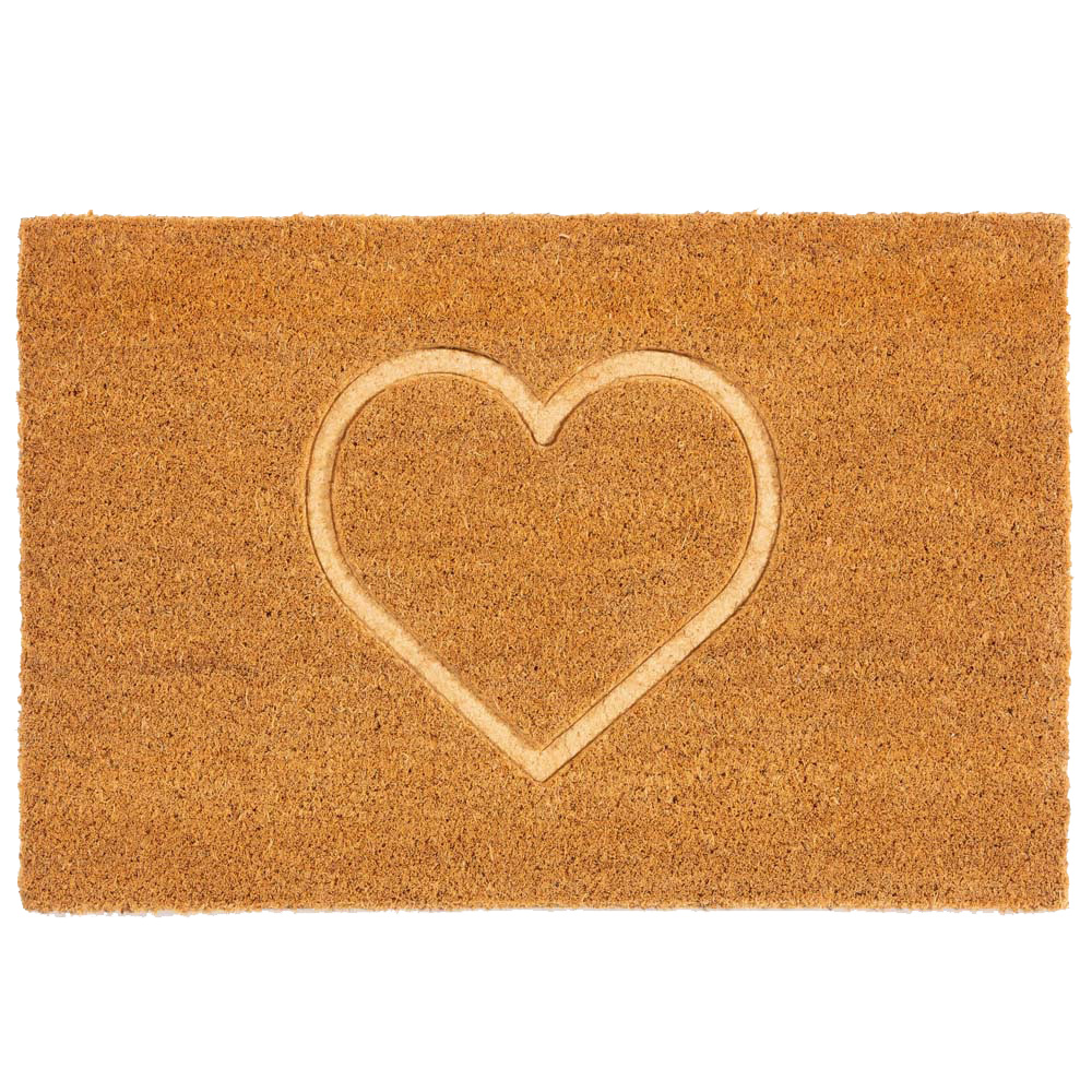 Astley Natural Embossed Heart Coir Doormat 40 x 60cm Image 1