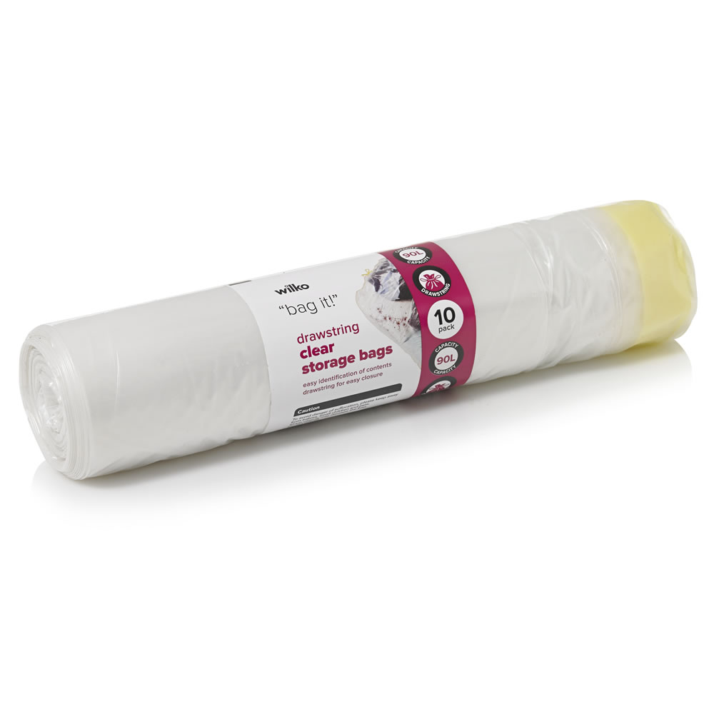 Wilko Clear Drawstring Storage Bag 10 pack Wilko