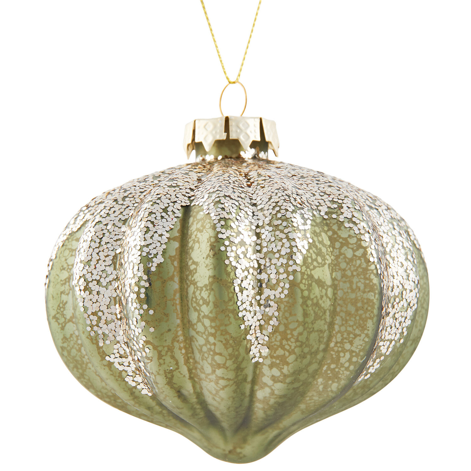 Antique Glitter Topped Bauble Green - Green Image
