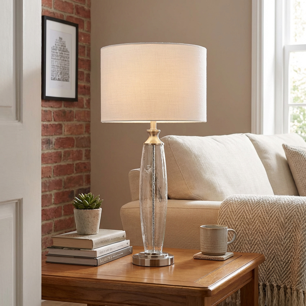 Lavina White and Chrome Glass Table Lamp Image 2