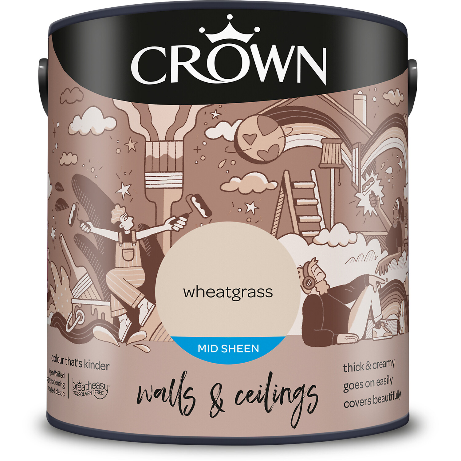 Crown Walls & Ceilings Wheatgrass Mid Sheen Emulsion Paint 2.5L Image 2
