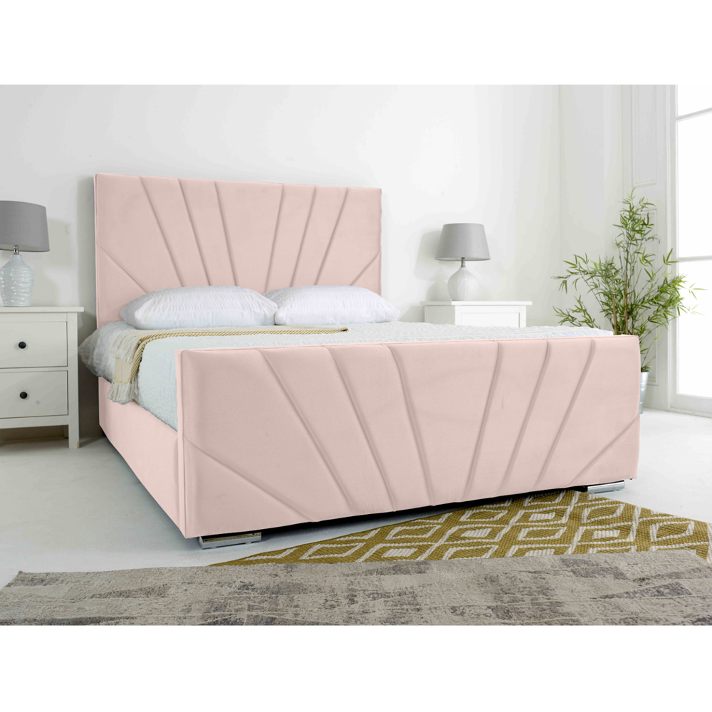 Eleganza Scarlett Single Pink Plush Velvet Bed Frame with Headboard and Footboard Image 2