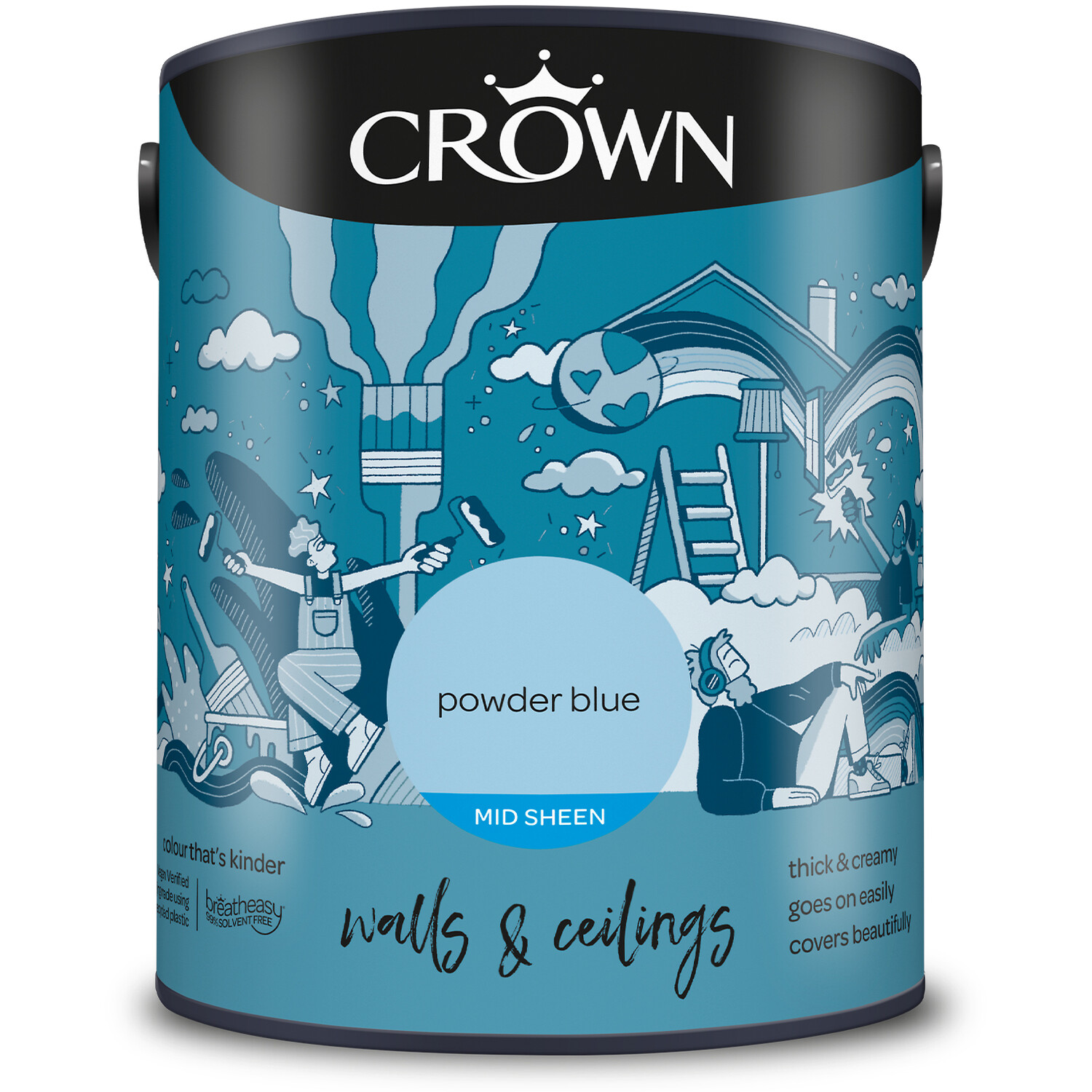 Crown Walls & Ceilings Powder Blue Mid Sheen Emulsion Paint 5L Image 2