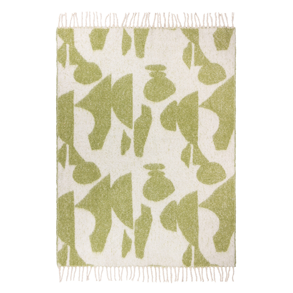 Hoem Meta Olive Green Jacquard Tasselled Throw 130 x 180cm Image 3