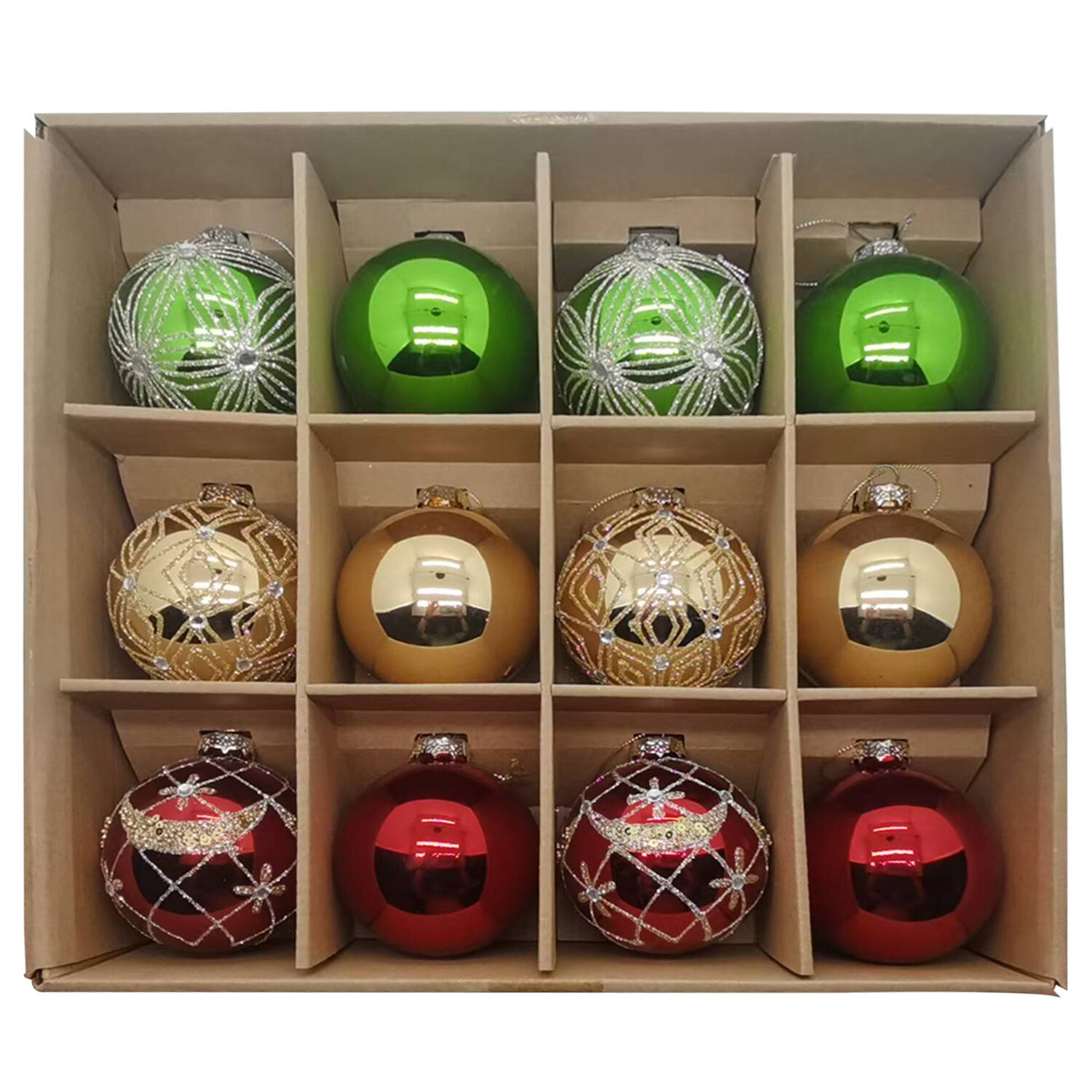 Set of 12 Traditional Glass Baubles - Multicolour Image