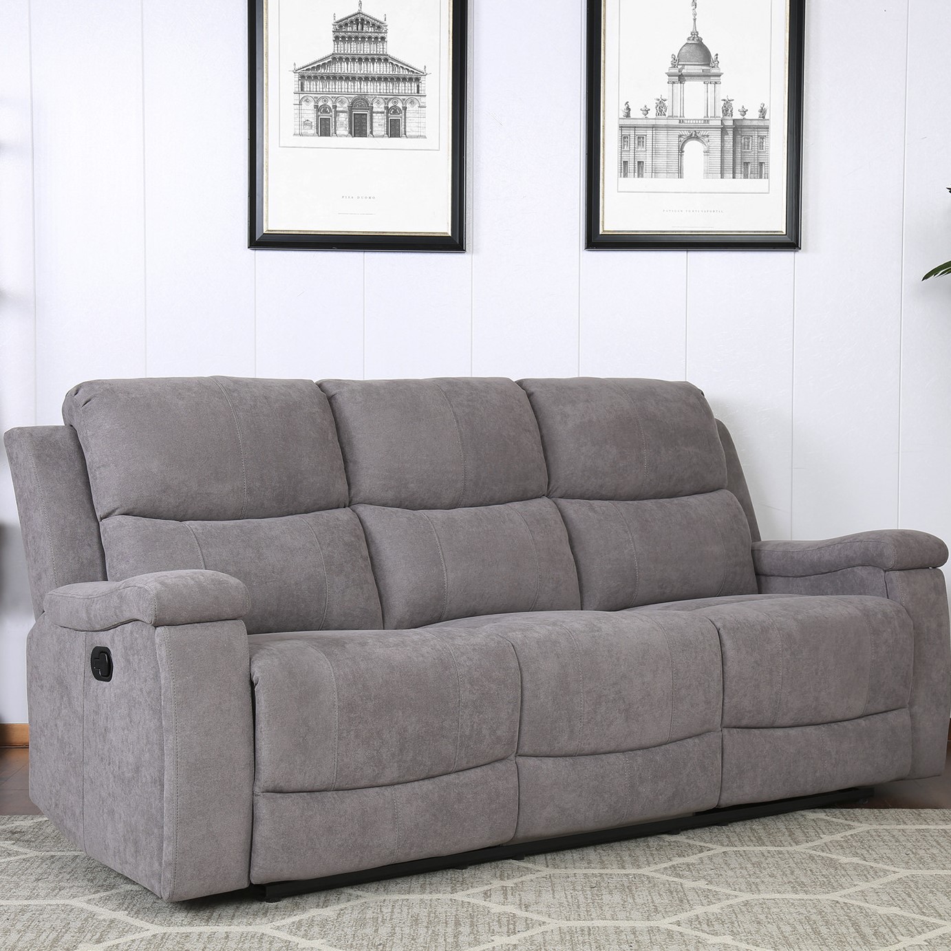 Ledbury 3 Seater Grey Fabric Manual Recliner Sofa Image 1