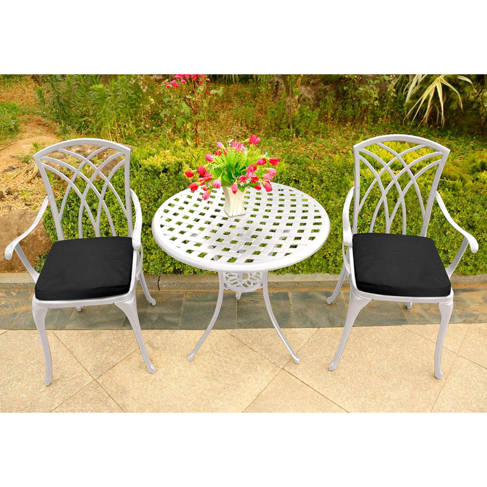 Centurion Oshowa 2 Seater White and Black Cast Aluminium Garden Bistro Set with Cushions Image 8