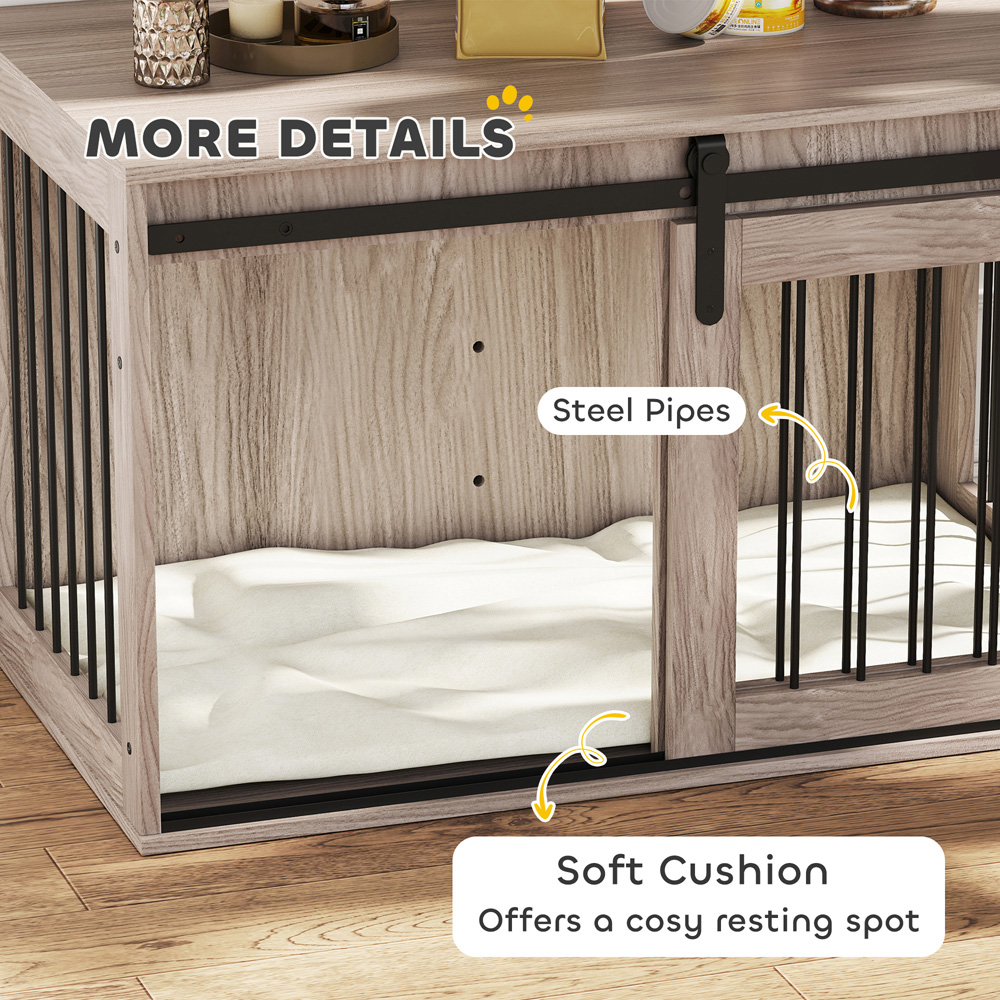 PawHut Brown Dog Crate End Table with Cushion 98cm Image 6