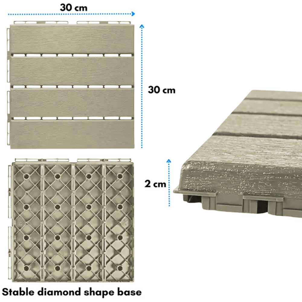Oseasons Polydeck Beige Woodgrain-Effect Decking Tiles 30 x 30cm 12 Pack Image 4
