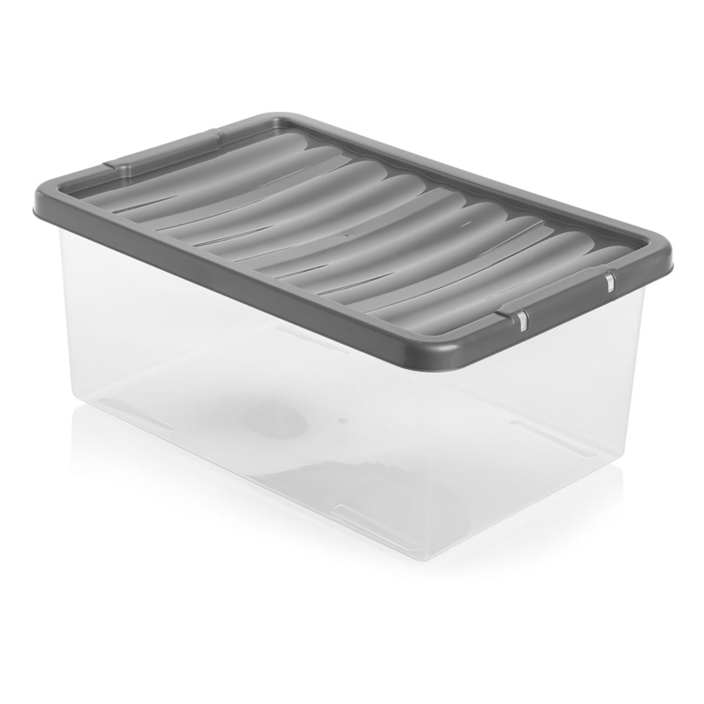 Wilko 12L Storage Box with Silver Lid 3 pack Image 1