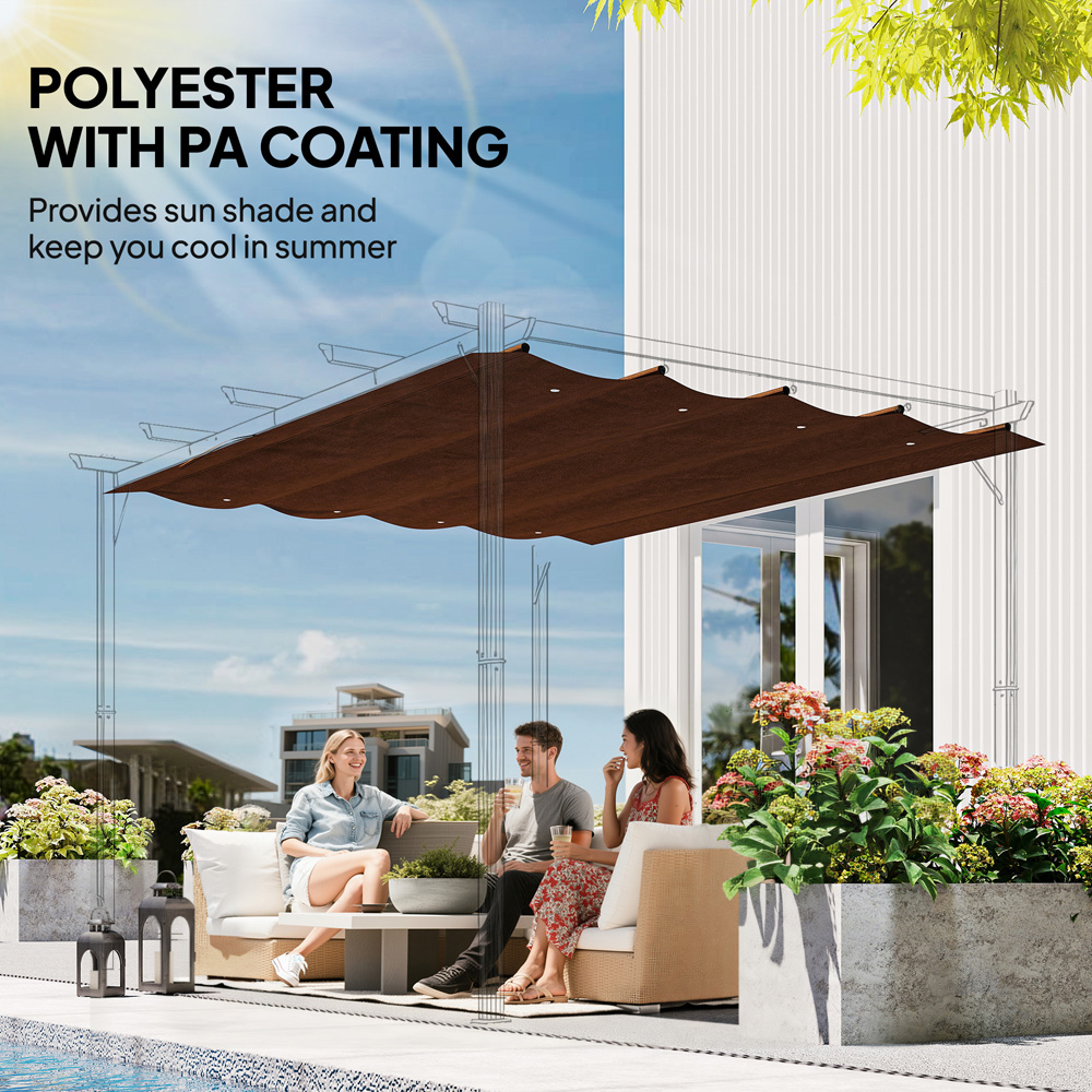 Outsunny 3 x 2m Coffee Retractable Sun Shade Pergola Roof Image 5