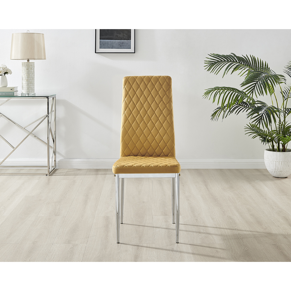 Furniturebox Valera Set of 4 Mustard Yellow and Chrome Velvet Dining Chair Image 3