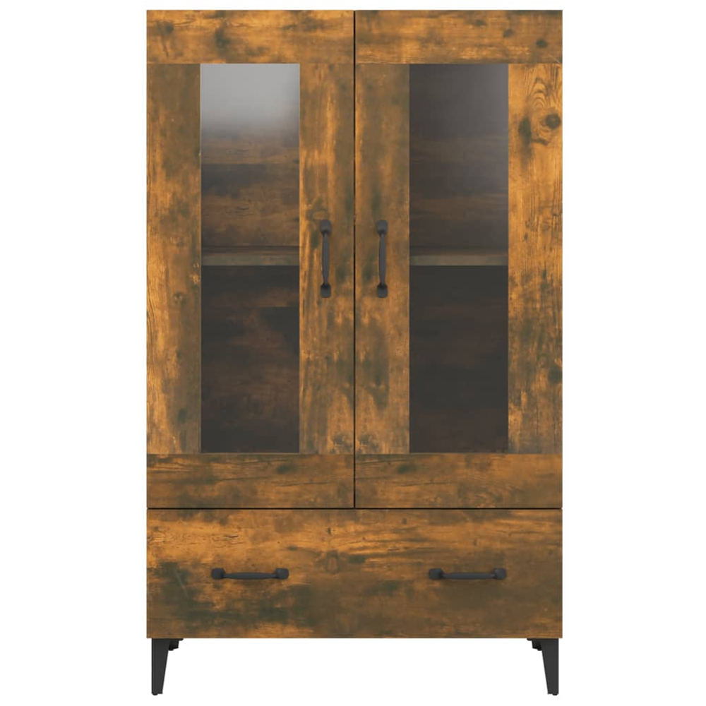 vidaXL 2 Glass Door Single Drawer Smoked Oak Highboard Image 4