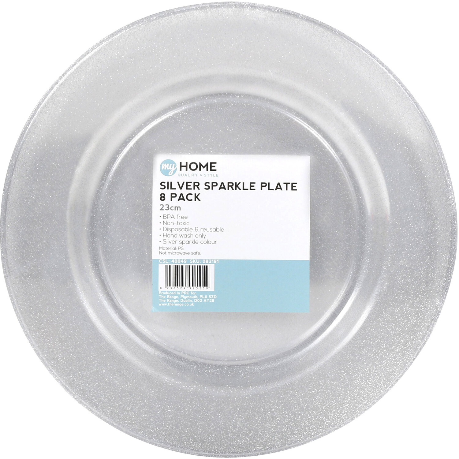 Pack of 8 Silver Sparkle Plates - Silver Image 2