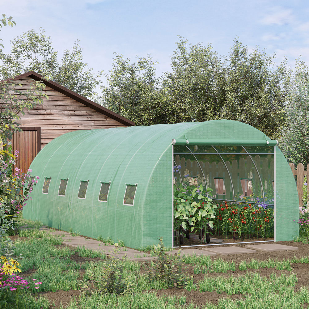 Outsunny Green 9.8 x 19.6ft Walk In Polytunnel Greenhouse Image 2