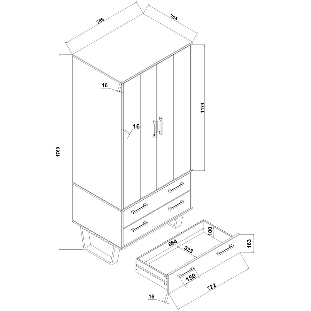 Core Products Texas 2 Door 2 Drawer Grey Waxed Pine Wardrobe Image 7