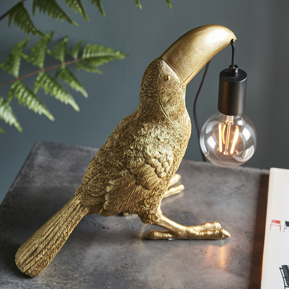 Merano Andria Vintage Gold Paint and Matt Black Toucan Table Lamp Image 6