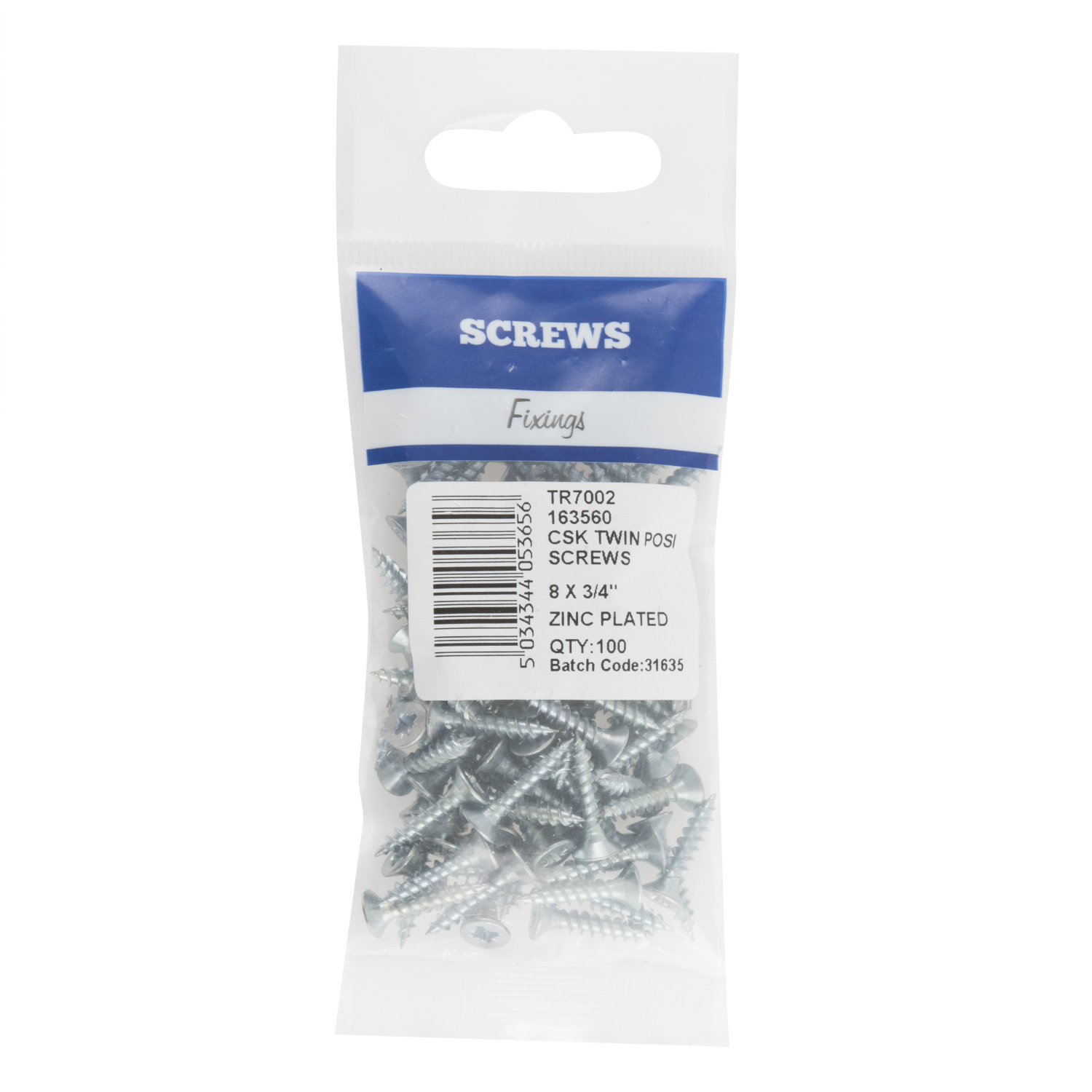 Hiatt 8 x 0.75 Inch Zinc Plated Countersunk Hard Twin Posi Screws 100 Pack Image 1