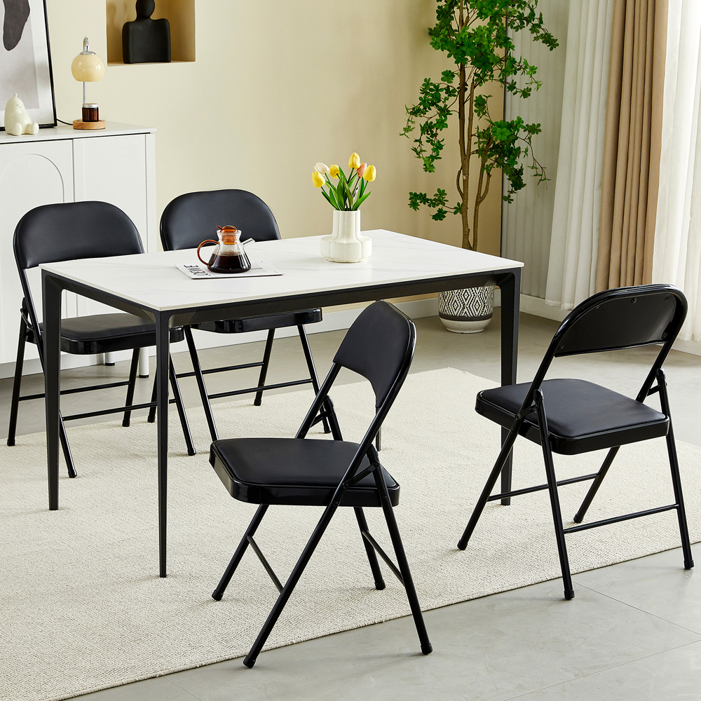 Set of 4 Black Padded Folding Metal Dining Chairs Image 5
