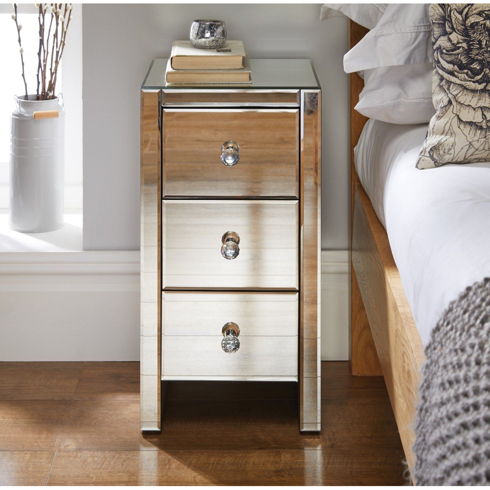 Furniturebox Donato 3 Drawer Silver Mirrored Bedside Table Image 3