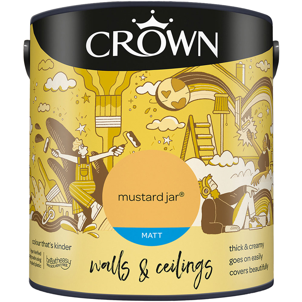 Crown Walls & Ceilings Mustard Jar Matt Emulsion Paint 5L Image 2