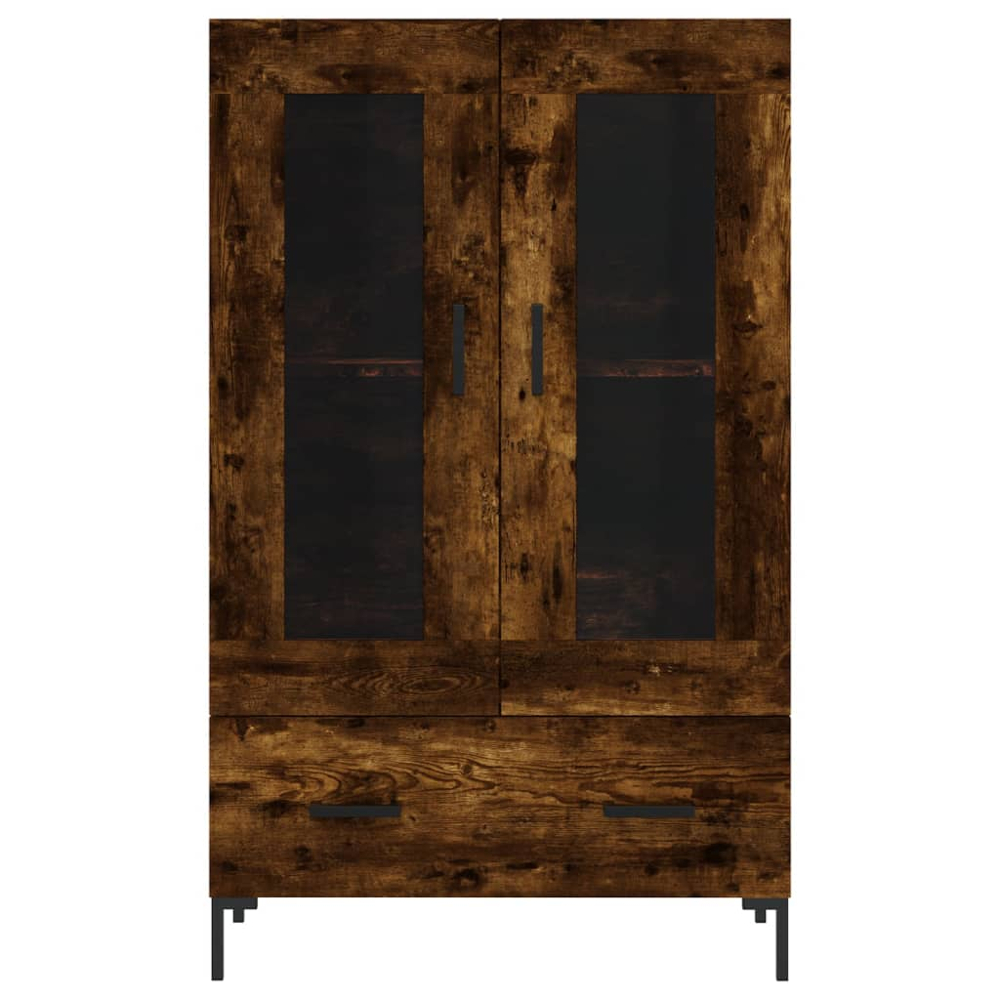 vidaXL 2 Door Glass Single Drawer Smoked Oak Highboard Image 6