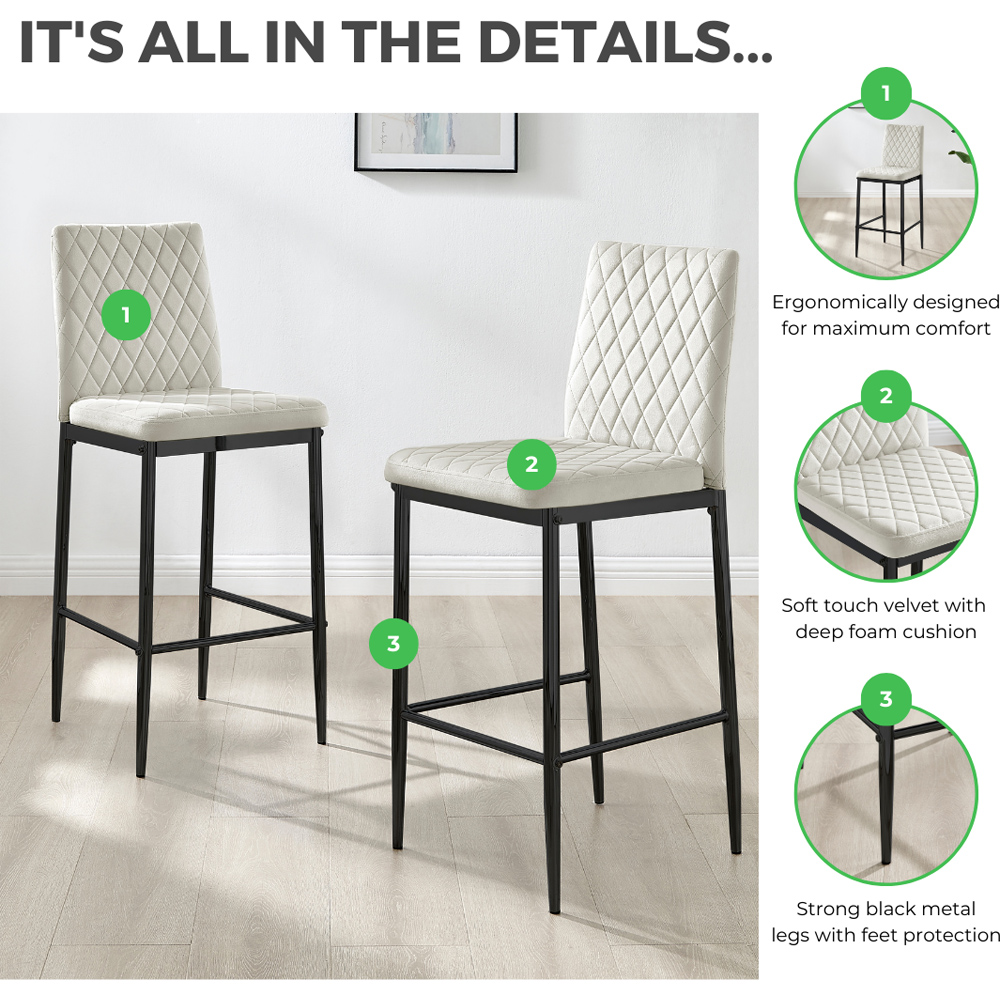 Furniturebox Modern Valera Green and Black Velvet Bar Stool Set of 2 Image 7