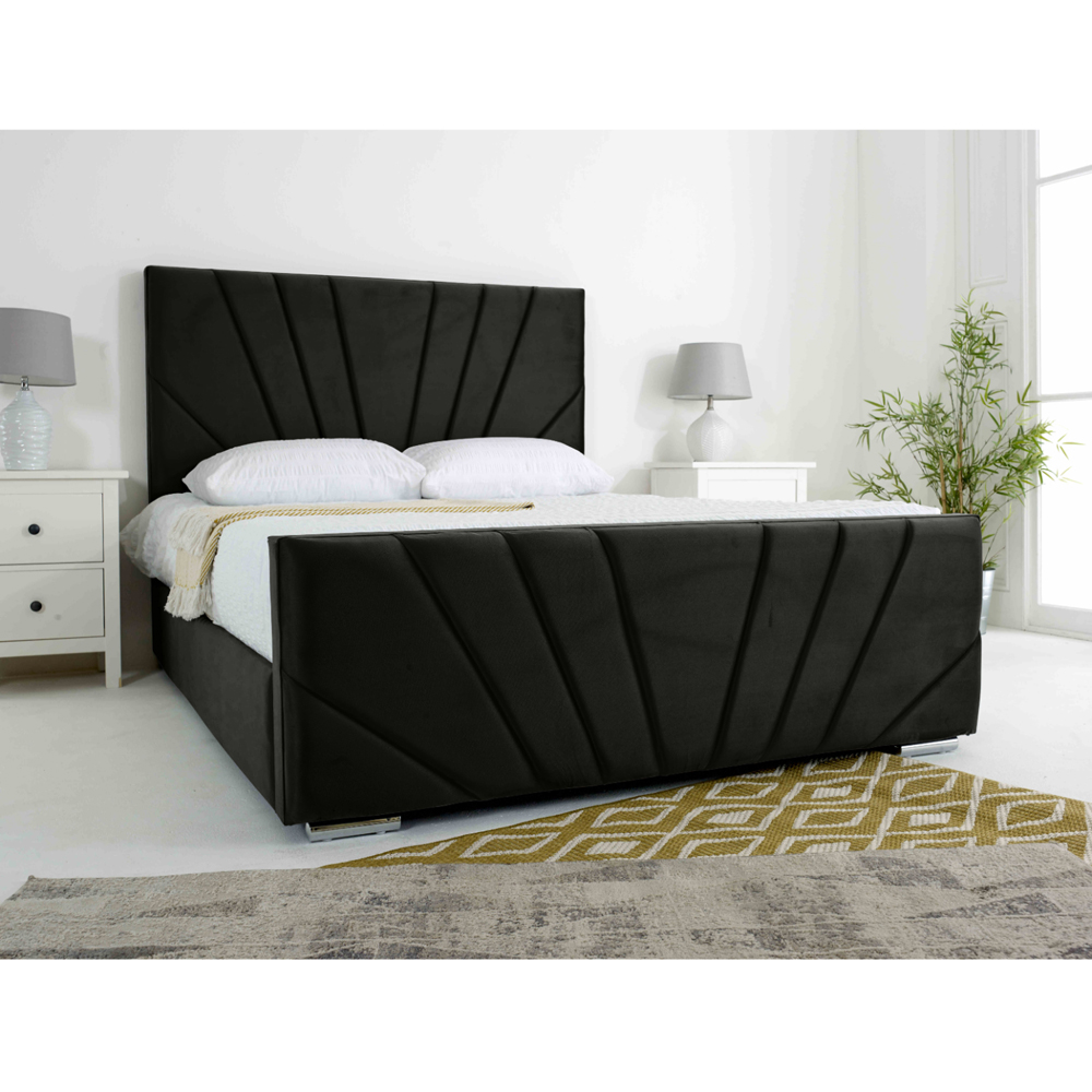Eleganza Scarlett Double Black Plush Velvet Bed Frame with Headboard and Footboard Image 2