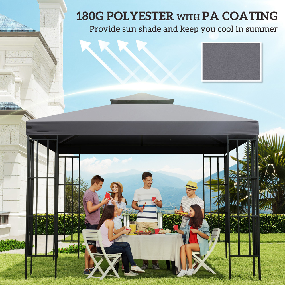 Outsunny 3 x 3m 2-Tier Deep Grey Gazebo Canopy Replacement Cover Image 5