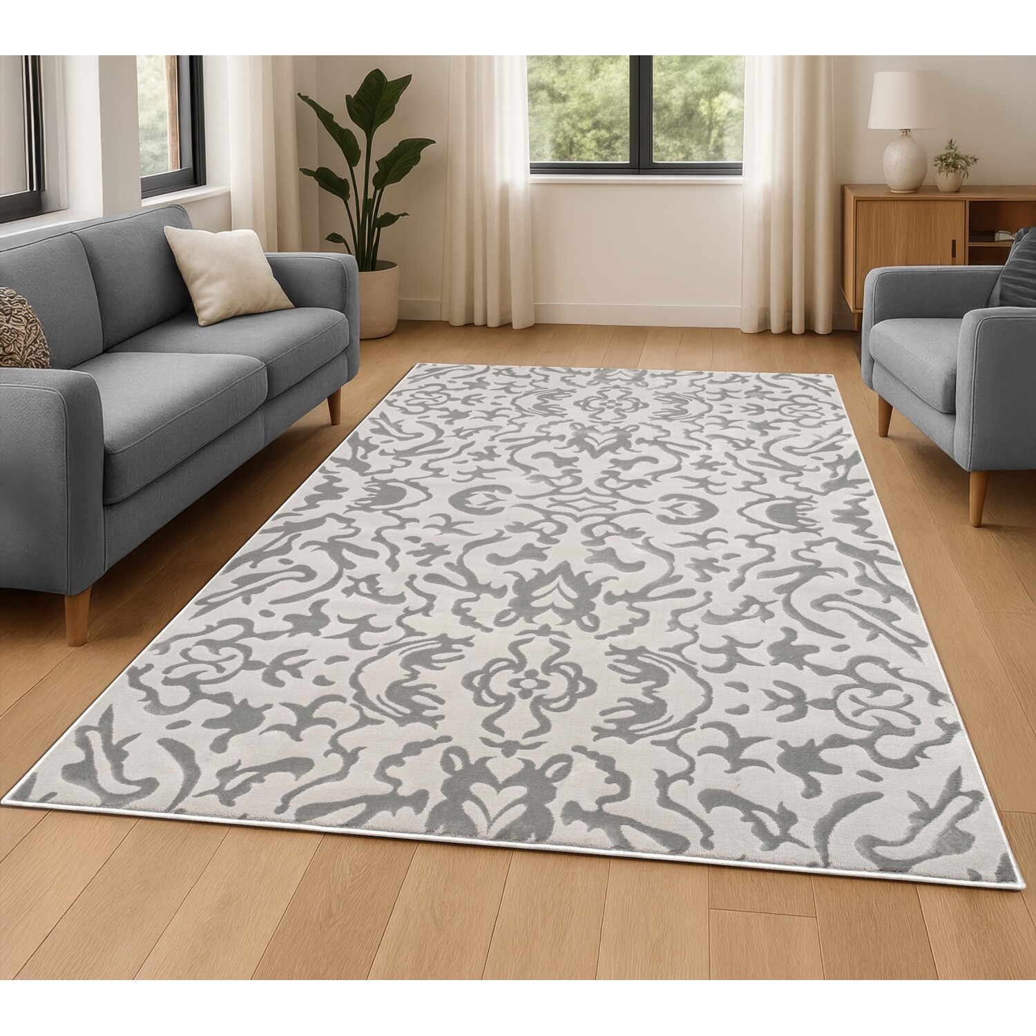 Luxury Damask Rug Neutral 120cm Image 2