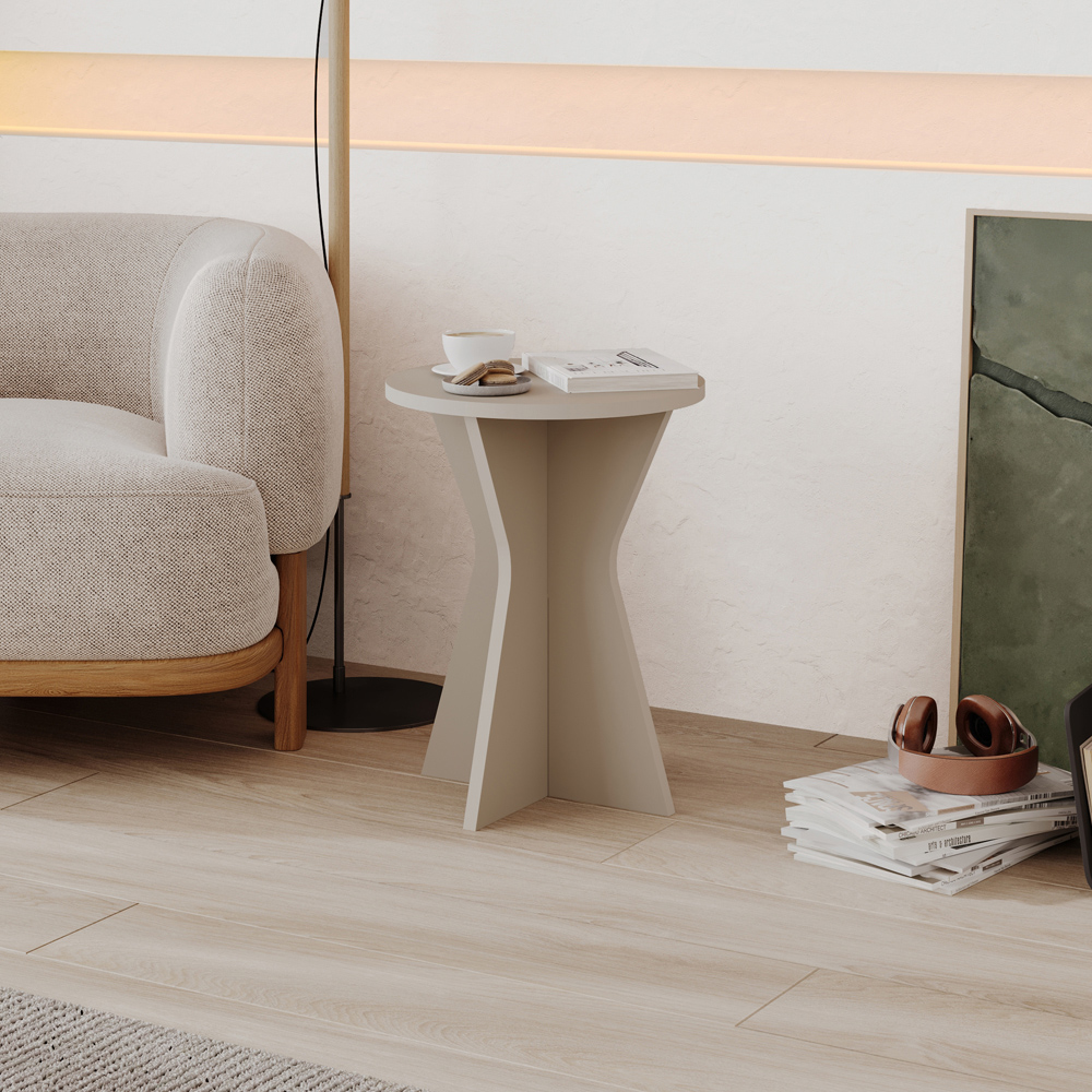 Decortie Lisa Sandstone Geometric Pedestal Base Round Side Table Image 4