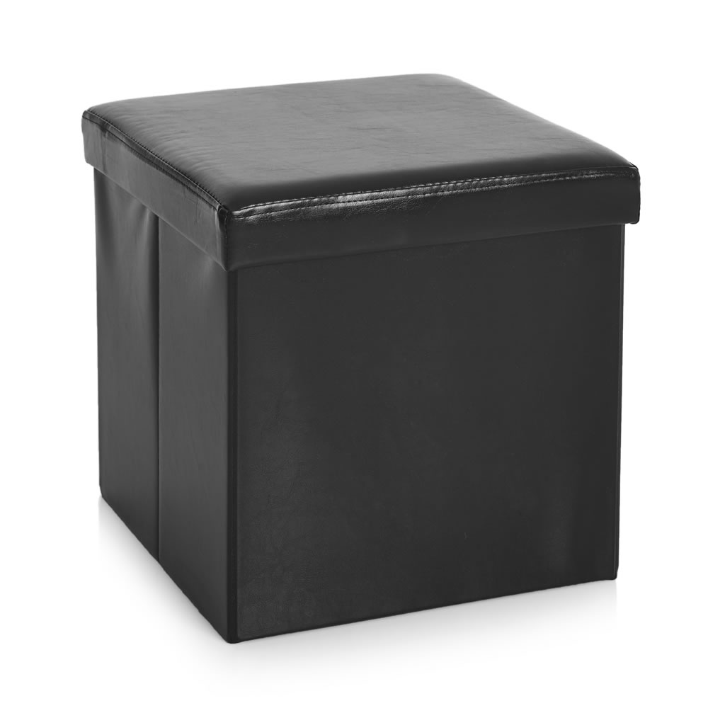 Wilko 40 x 40cm Black Faux Leather Storage Cube Image 1