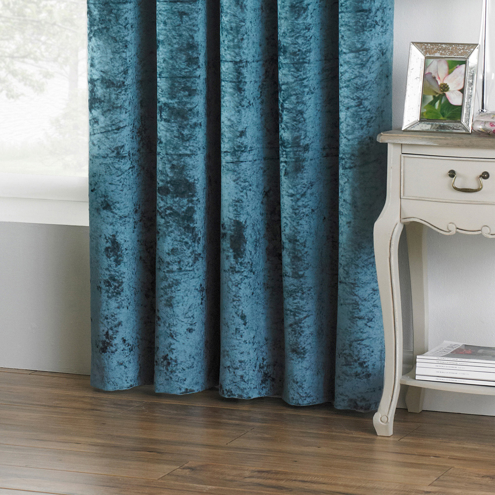 Paoletti Verona Teal Crushed Velvet Eyelet Curtain 229 x 168cm Image 3