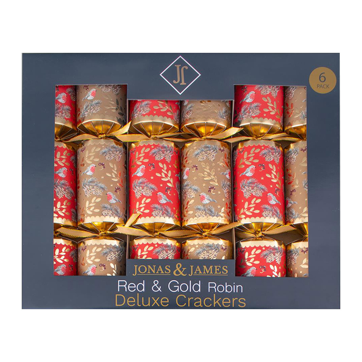 Pack of 6 Deluxe Red and Gold Robin Crackers - Red Image 1