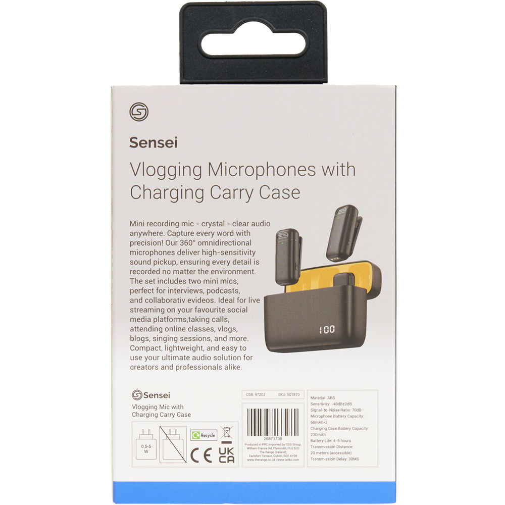 Sensei Vlogging Mic with Charging Carry Case Black Image 7