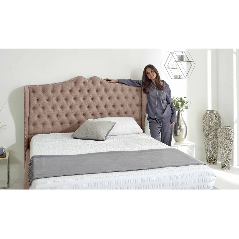 Eleganza Vanessa Double Oatmeal Grampian Fabric Bed Frame with Headboard Image 2