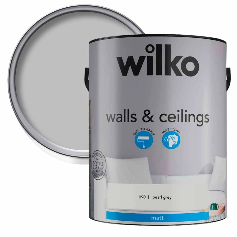 Wilko Walls & Ceilings Pearl Grey Matt Emulsion Paint 5L Image 1