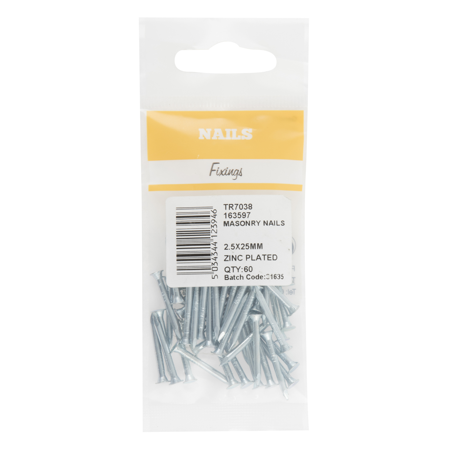 Hiatt 25 x 2.5mm Zinc Plated Masonry Nails 60 Pack Image 1