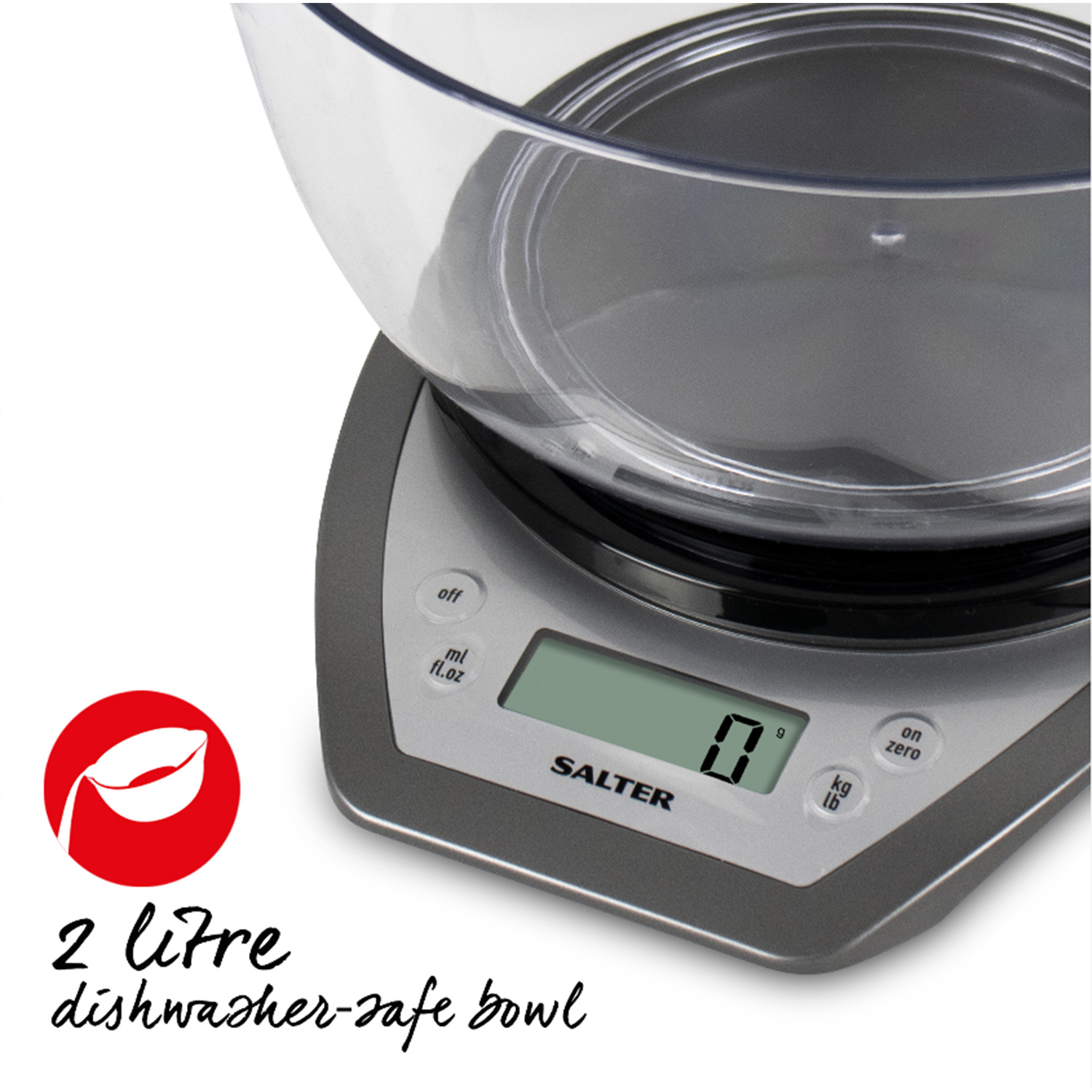 Salter Grey Electronic Kitchen Scale with Mixing Bowl Image 4