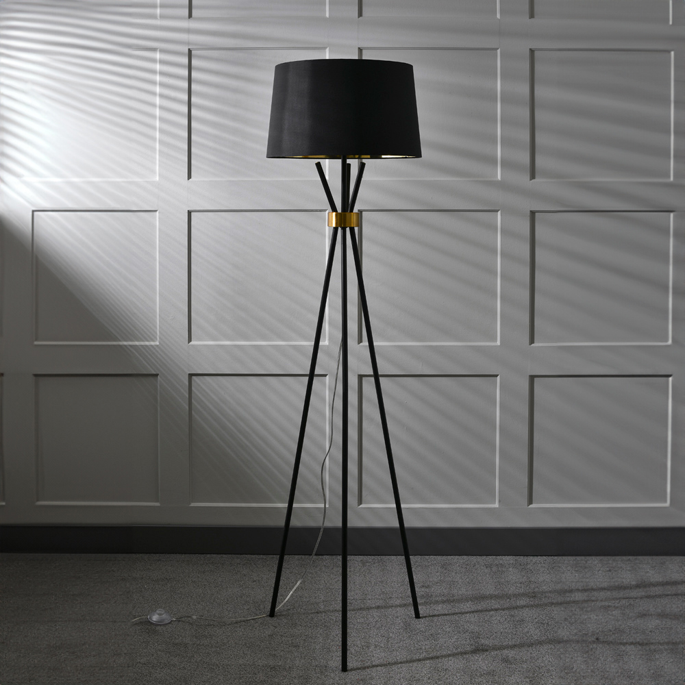 Camden Black Round Metal and Fabric Floor Lamp Image 7