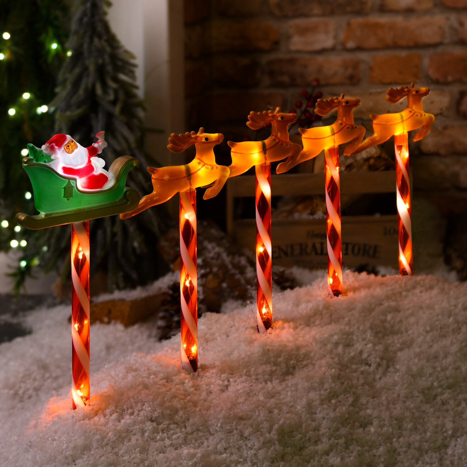 5 Piece Santa Sleigh Stake LightsWarm White Image 5