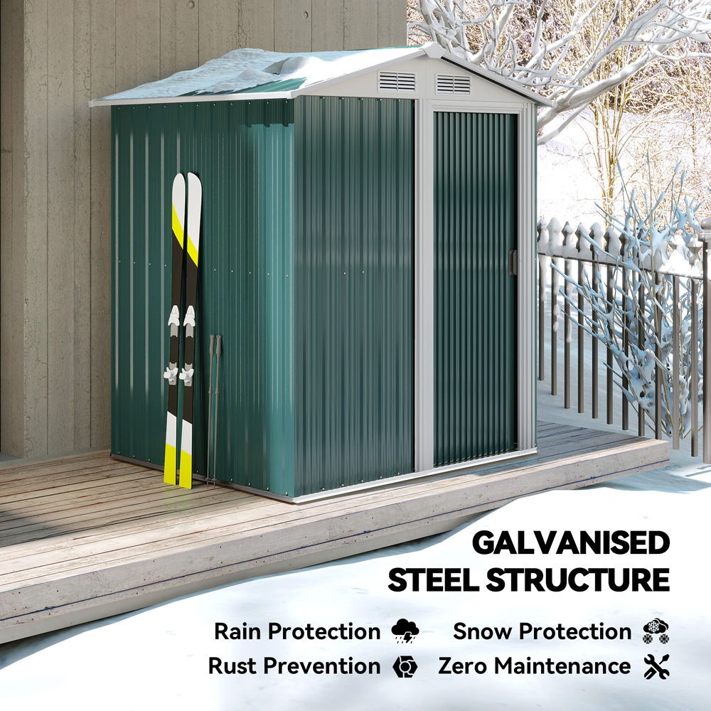 Outsunny 3.6 x 4.5ft Green Metal Apex Garden Tool Shed Image 5