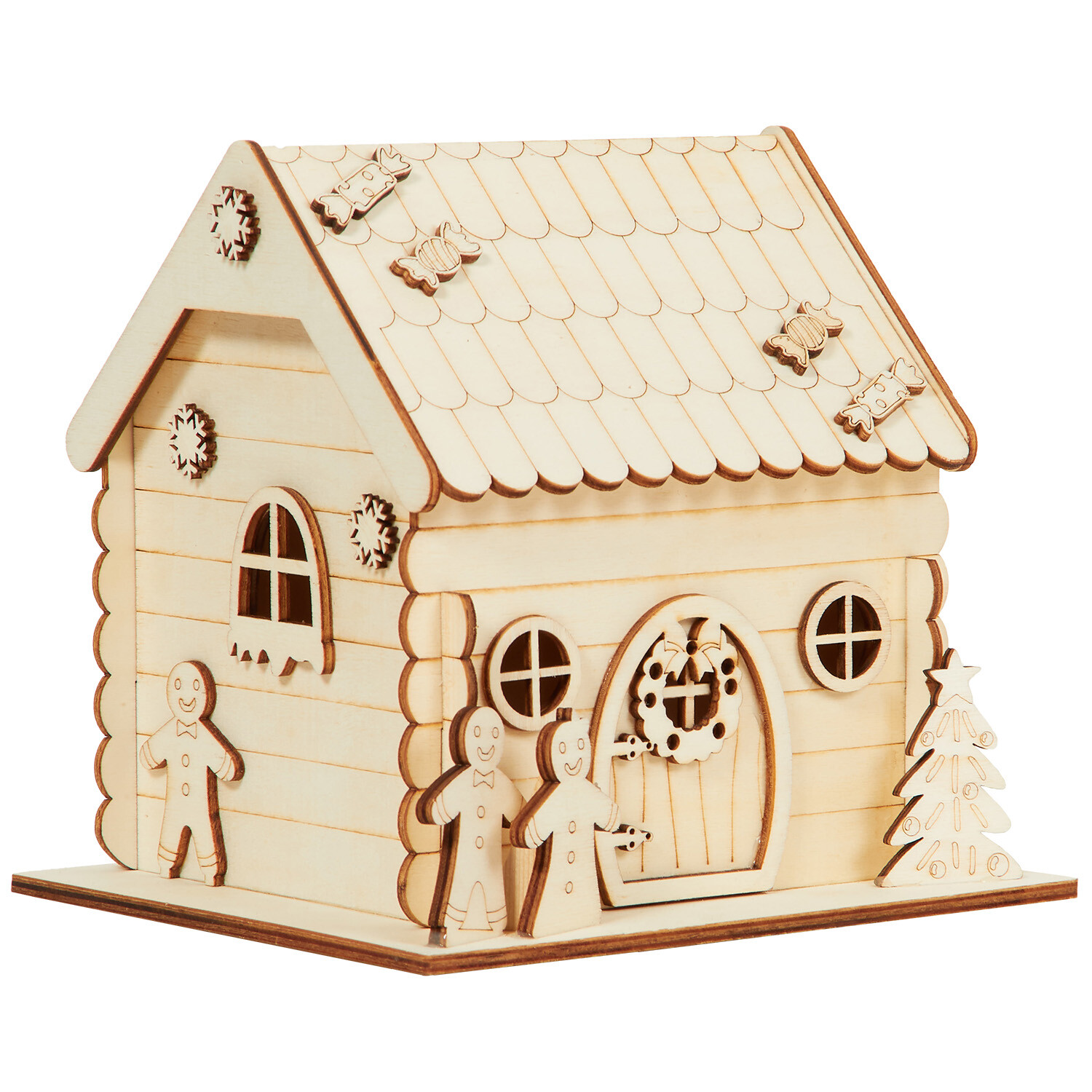 Wooden Gingerbread House - Natural Wood Image 1