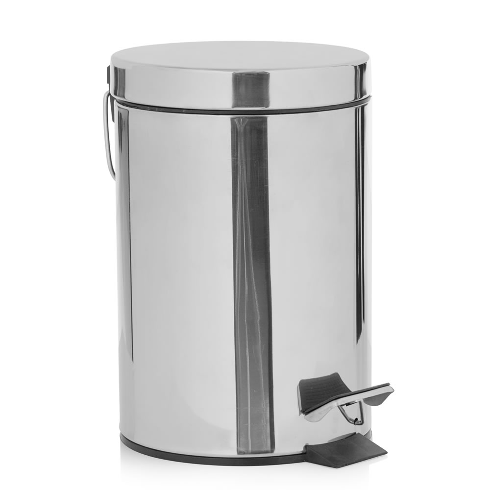 Wilko Stainless Steel Bathroom Waste Bin 3L Image 1