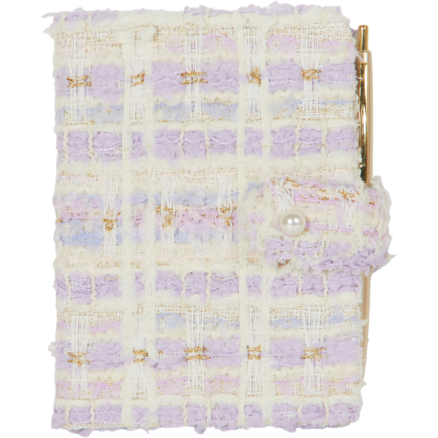 Lilac Check Fabric A6 Notebook and Pen - Purple Image 3