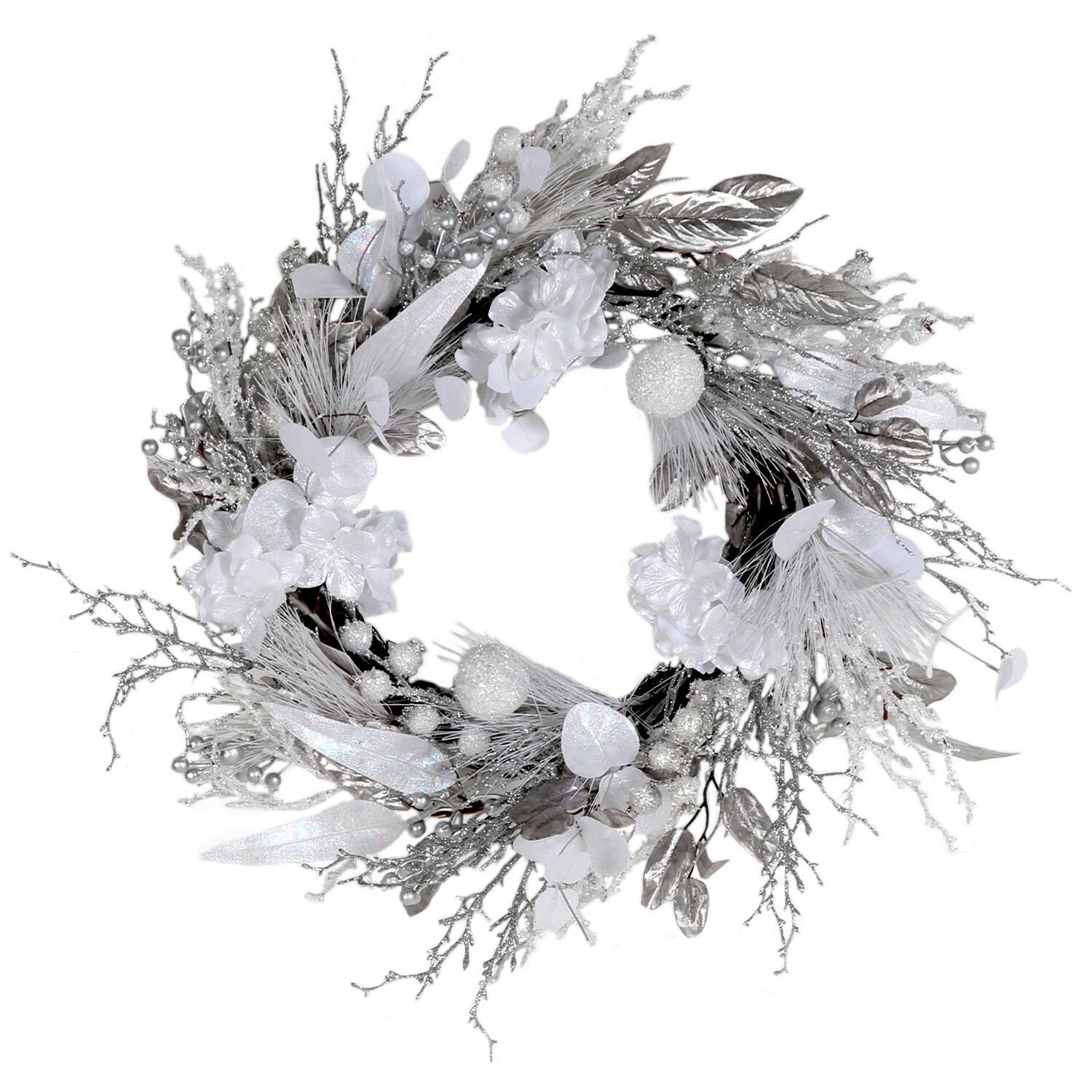 Frosted White and Silver Christmas Wreath Image