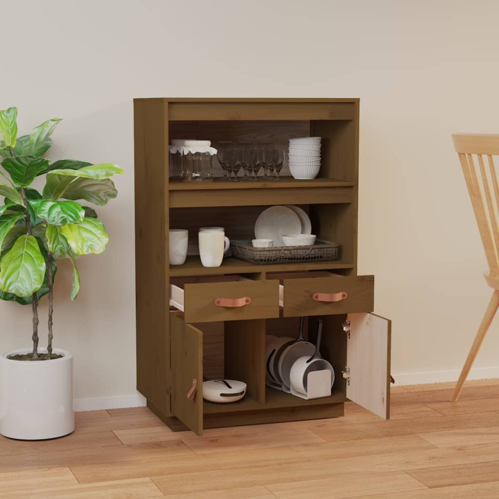 vidaXL 2 Door 2 Drawer 2 Shelf Honey Brown Highboard Image 8