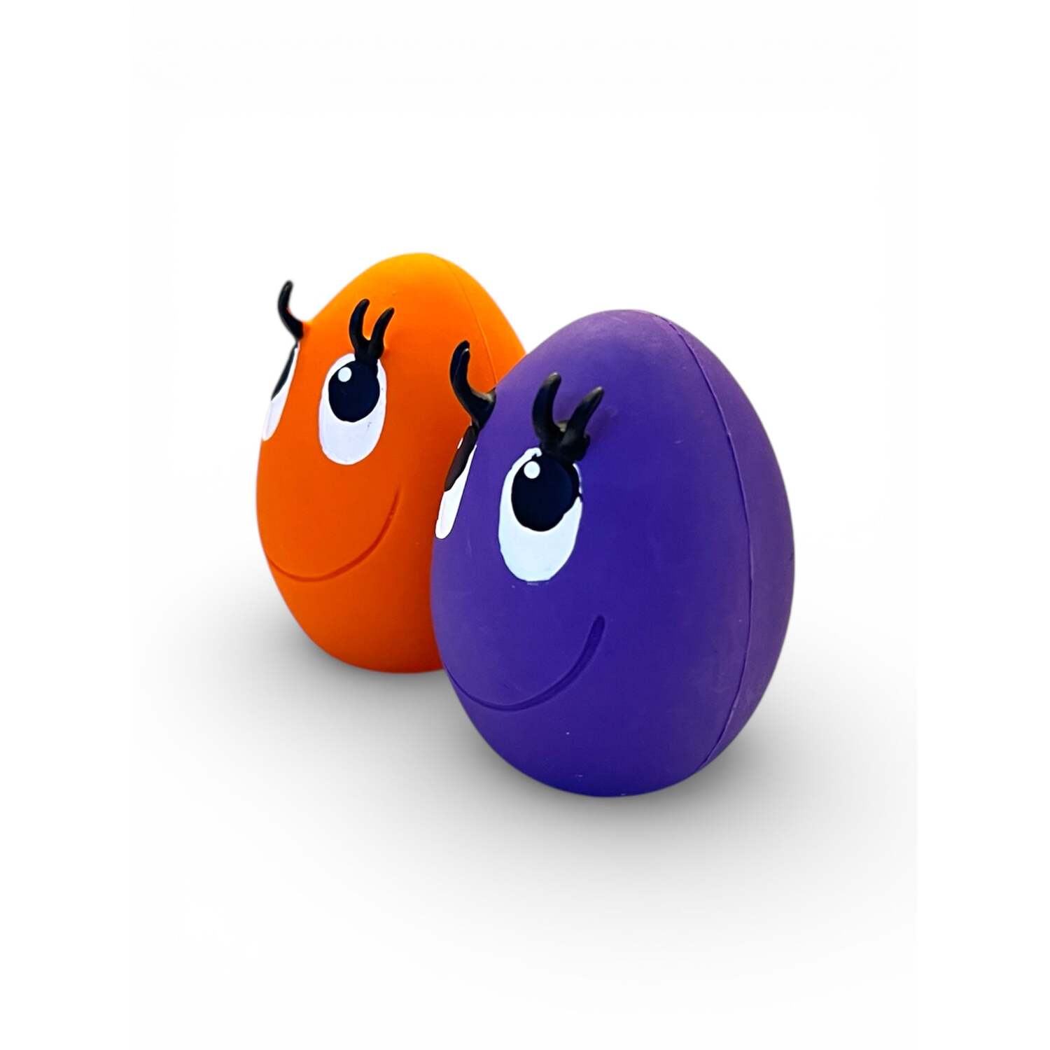 Totally Pawsome OVO Medium Egg Squeaky Dog Toy Set, Orange and Purple, 2 Pack Image 3