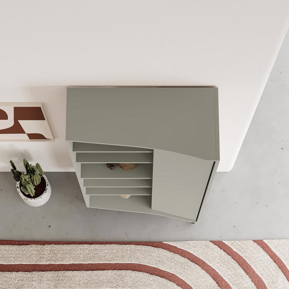 FWStyle Single Door 6 Shelf Ash Green Curved Modern Bookcase Image 5