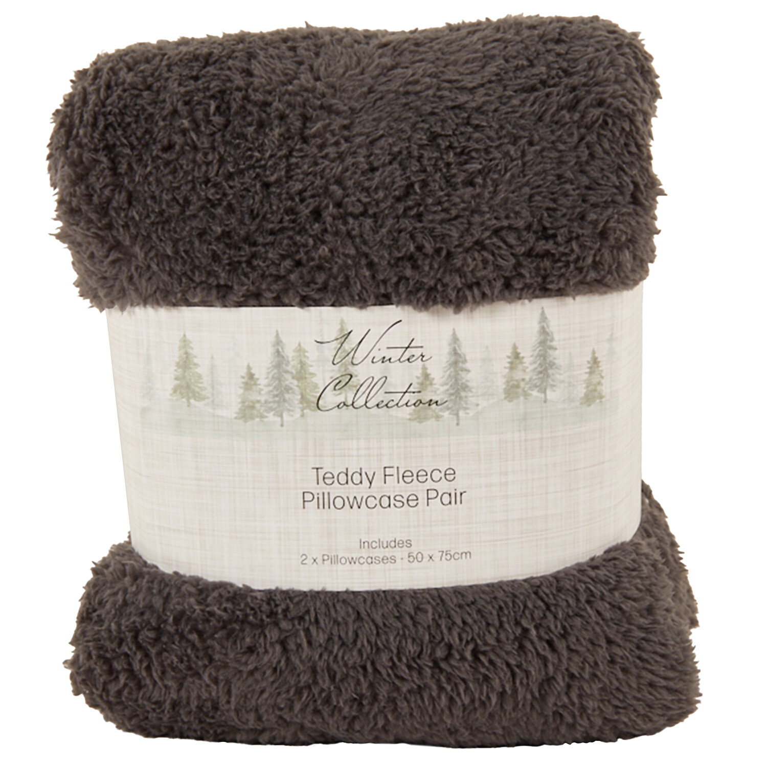 Teddy Fleece Pillowcase Pair Charcoal - Charcoal Image 1